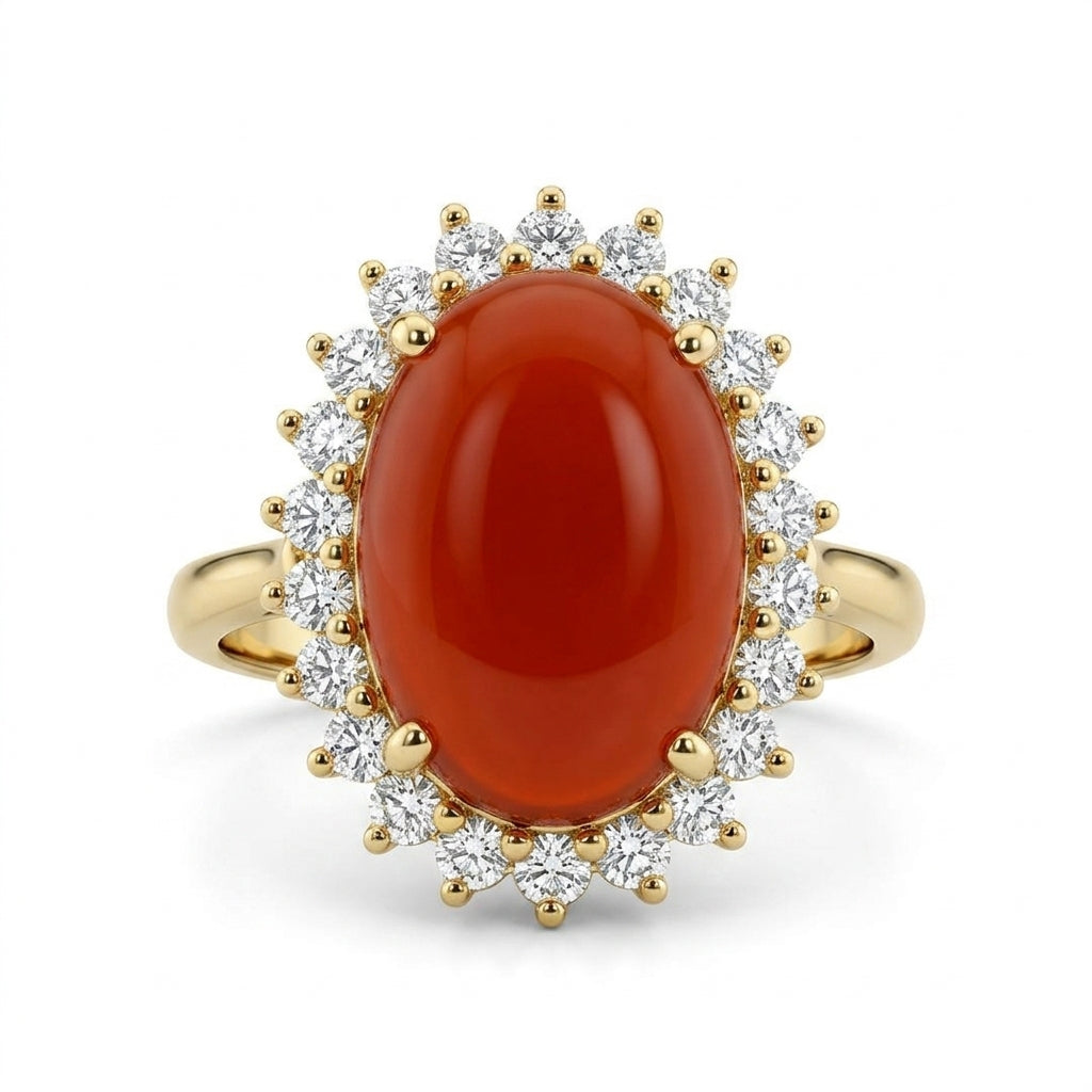 Oval Red Jade & Diamond Ring