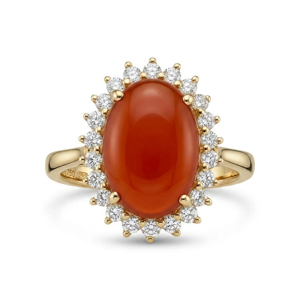 Oval Red Jade & Diamond Ring
