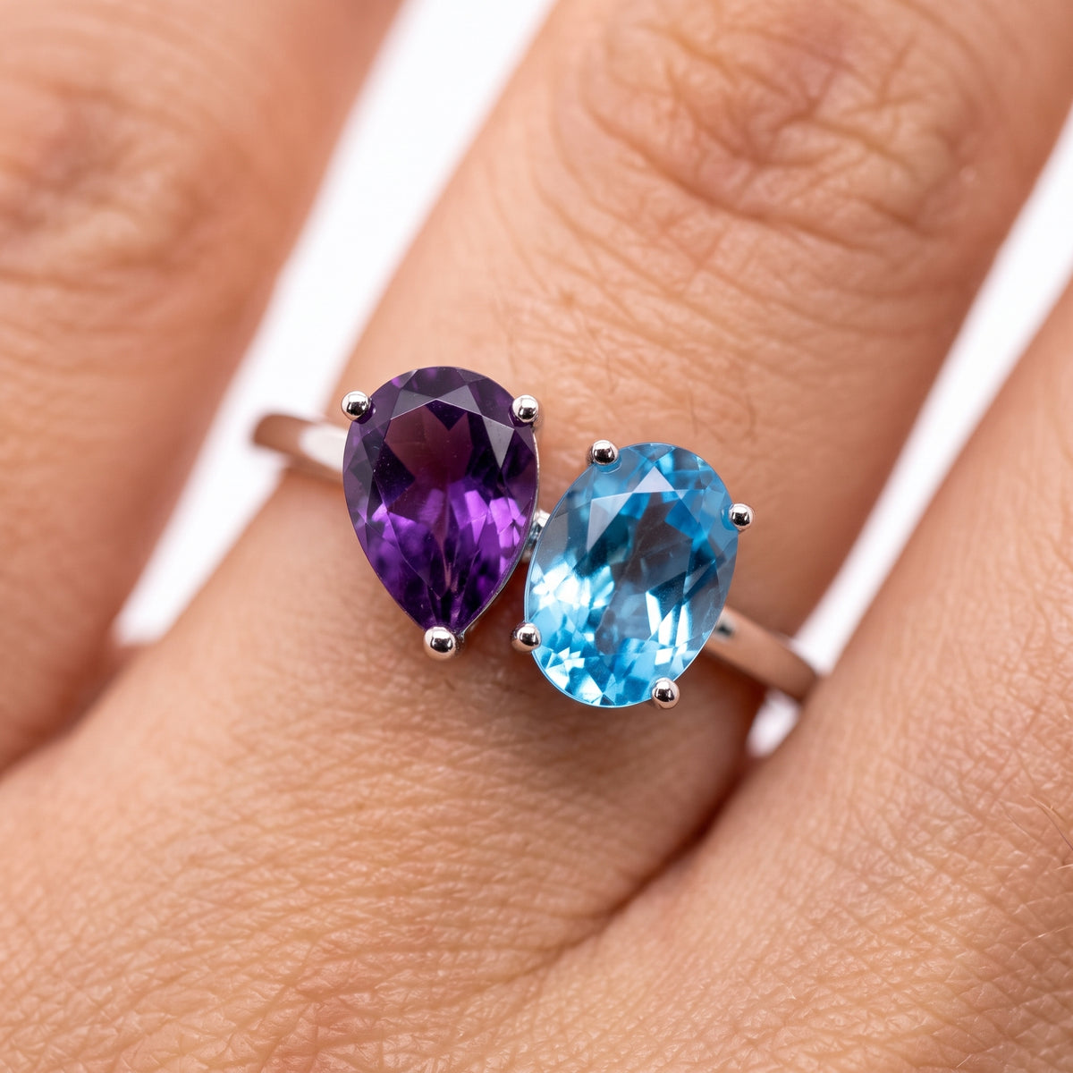 Oval & Pear Amethyst & Blue Topaz Ring