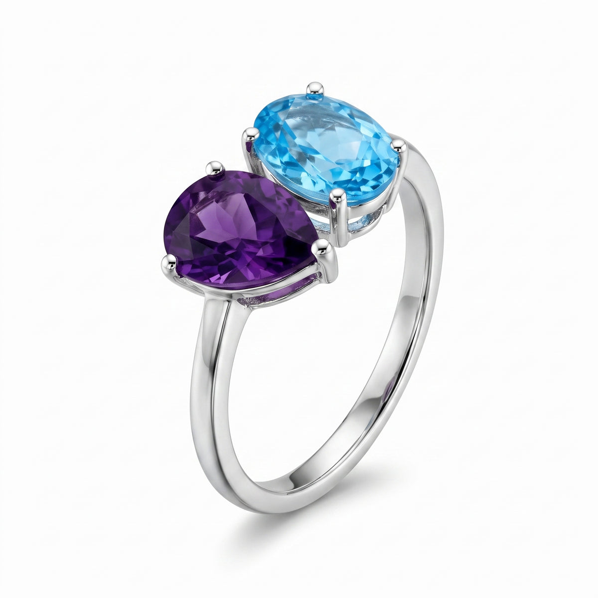 Oval & Pear Amethyst & Blue Topaz Ring