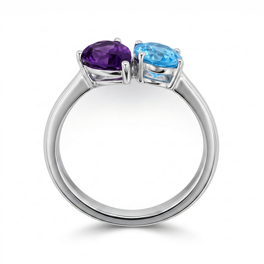Oval & Pear Amethyst & Blue Topaz Ring