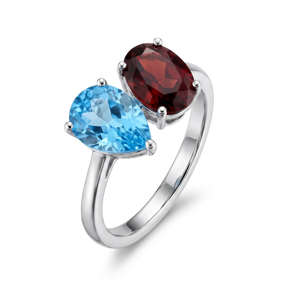 Oval Garnet & Pear Blue Topaz Ring