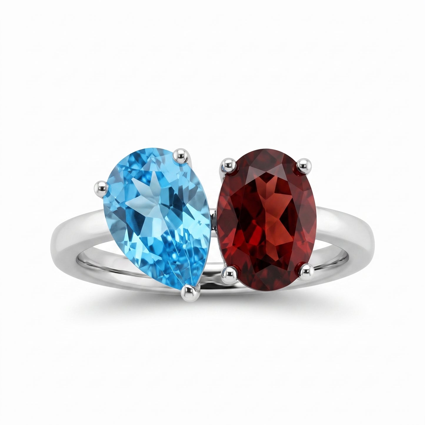 Oval Garnet & Pear Blue Topaz Ring