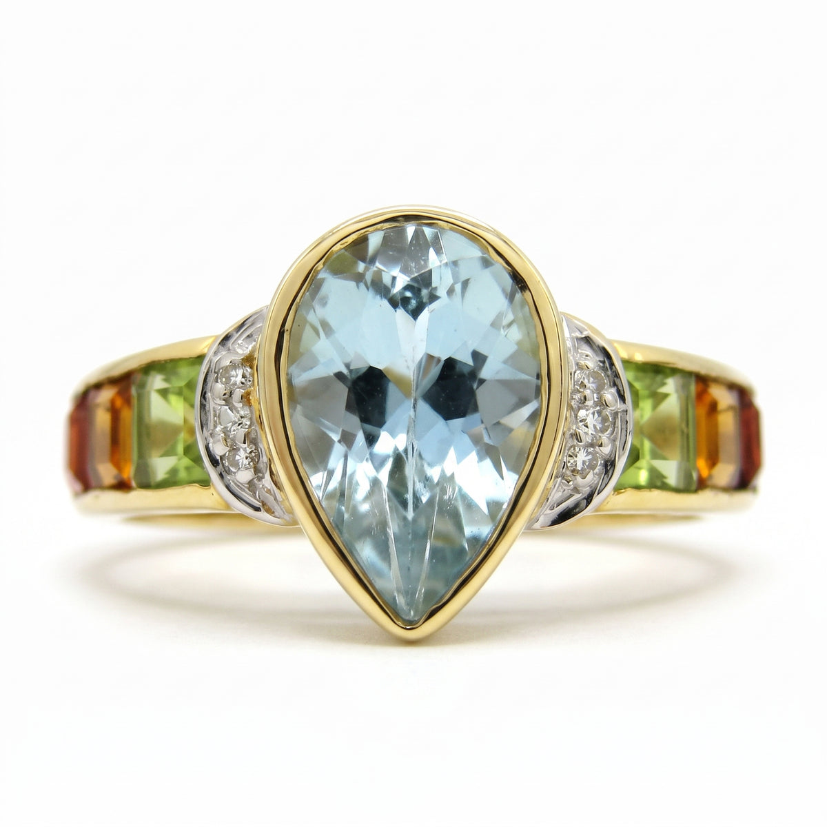 Pear Blue Topaz & 6 Square Multi-Color Stone Ring