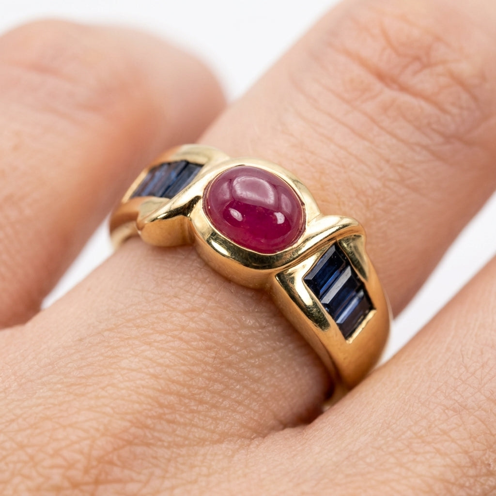 Cabochon Ruby & Baguette Sapphire Ring