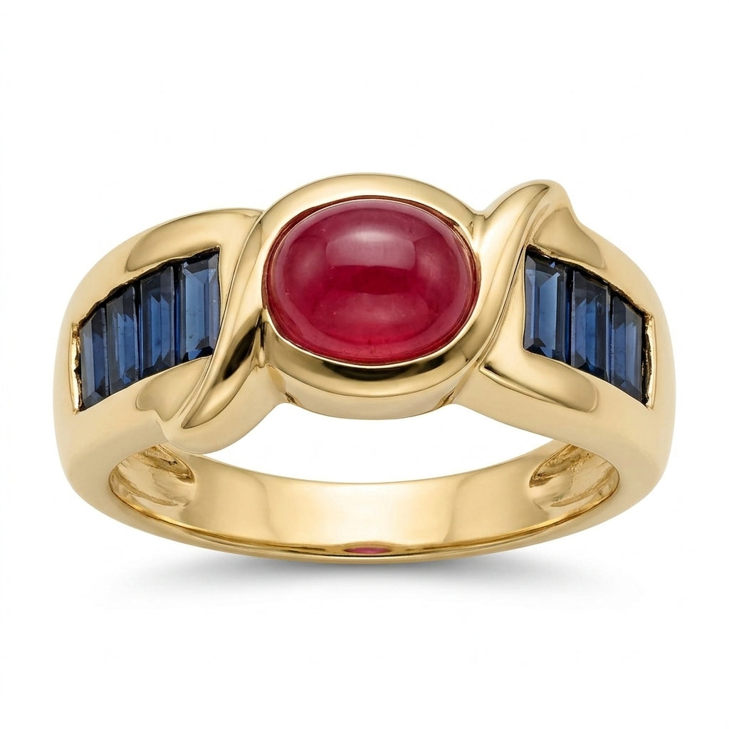 Cabochon Ruby & Baguette Sapphire Ring