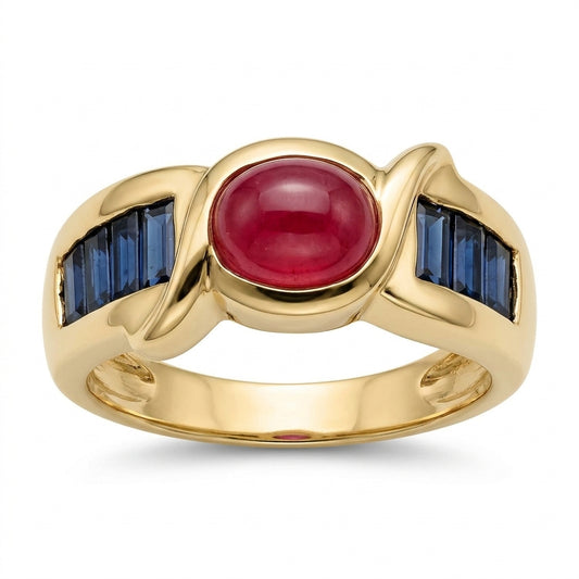 Cabochon Ruby & Baguette Sapphire Ring