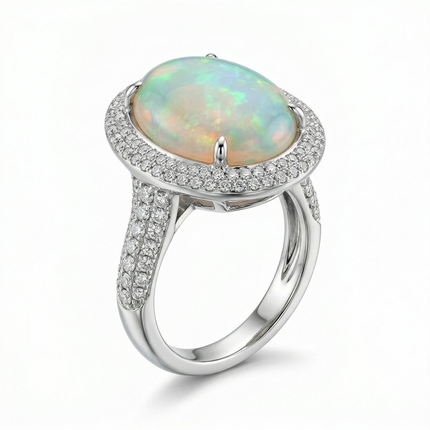 Pave Halo Opal Ring