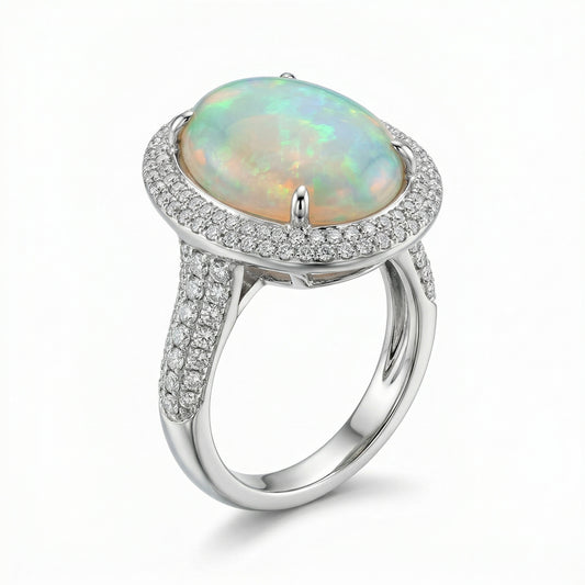 Pave Halo Opal Ring