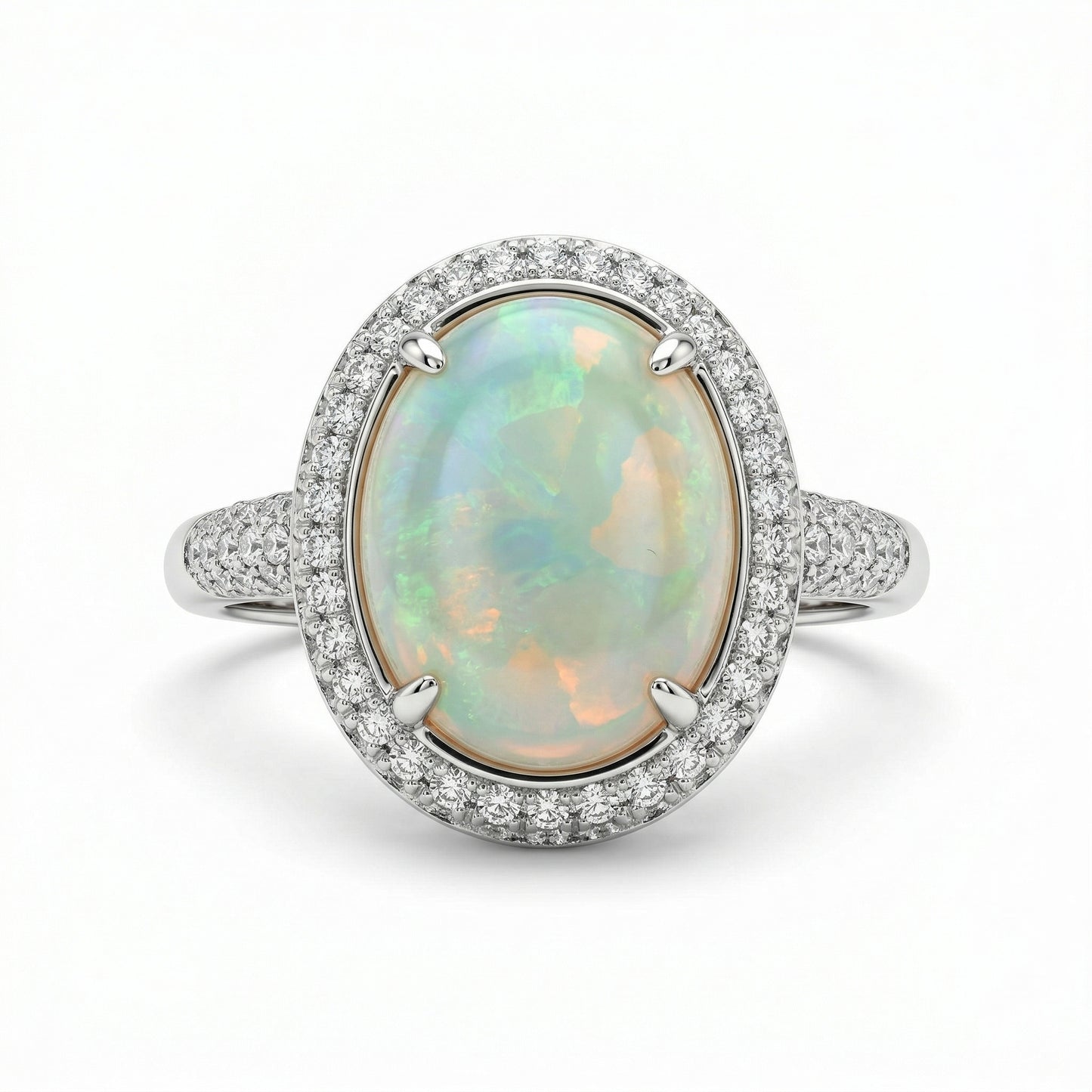 Pave Halo Opal Ring