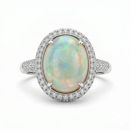Pave Halo Opal Ring