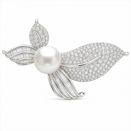 13mm South Sea Pearl & Diamond Leaf Brooch