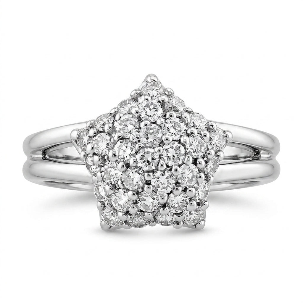 18K white gold diamond pave star ring, front view