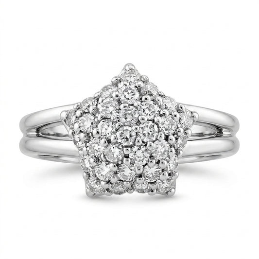 18K white gold diamond pave star ring, front view