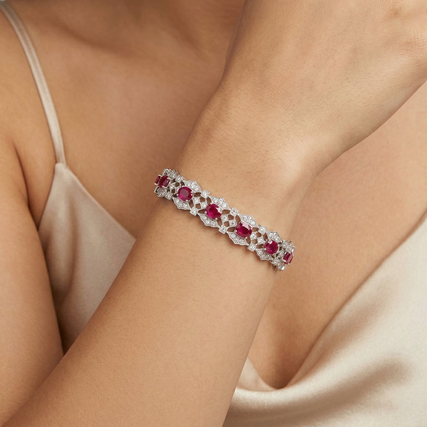 Vintage Ruby Row Stiff Bracelet