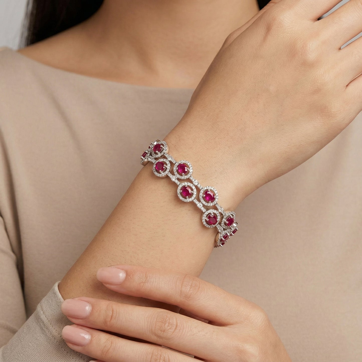 Vintage Ruby Double Row Stiff Bracelet