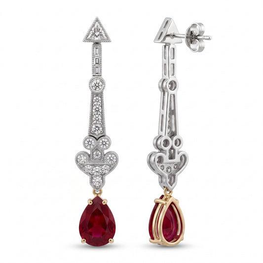 3.97ct Ruby & Diamond Vintage Design Earrings