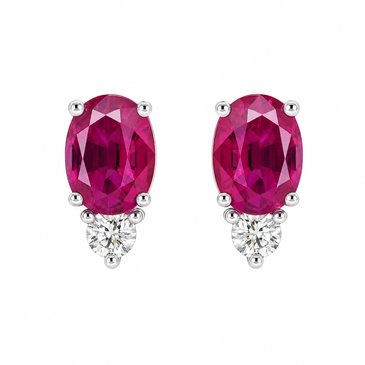 REPL0131DW-5 W-1 frontal pair - oval ruby stud earrings with round diamond accent in 14K white gold