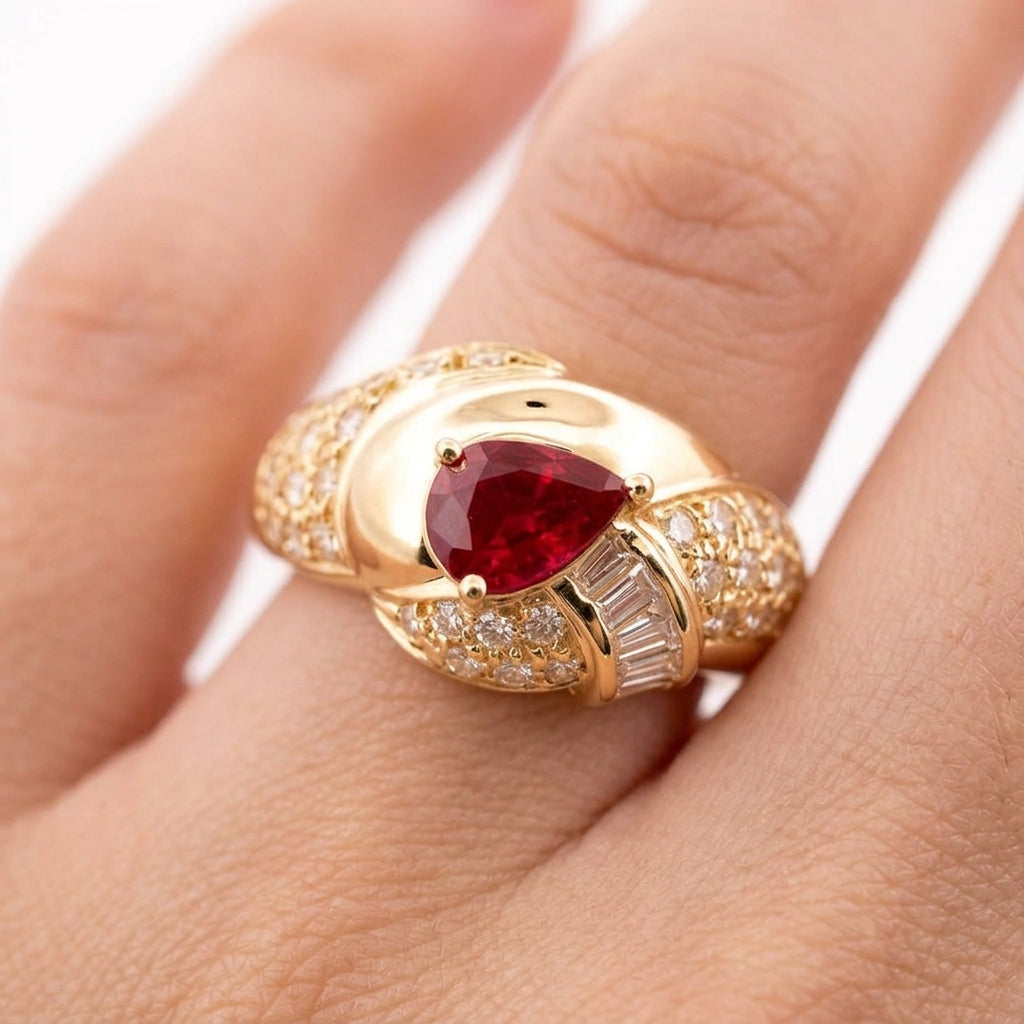 Pear Ruby & Diamond Pavé Ring