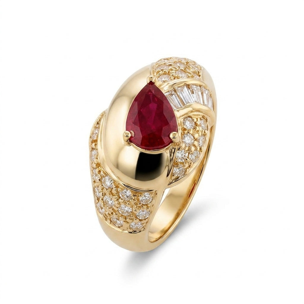 Pear Ruby & Diamond Pavé Ring