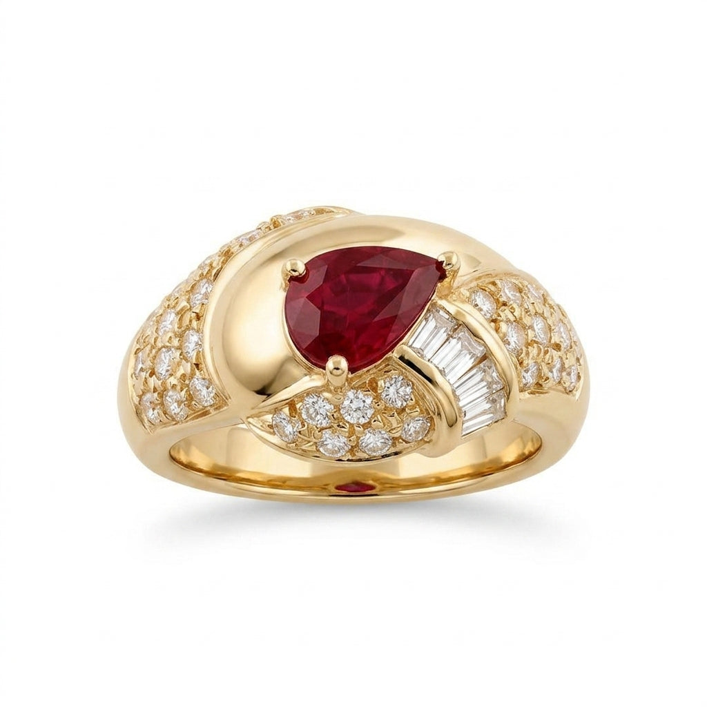 Pear Ruby & Diamond Pavé Ring