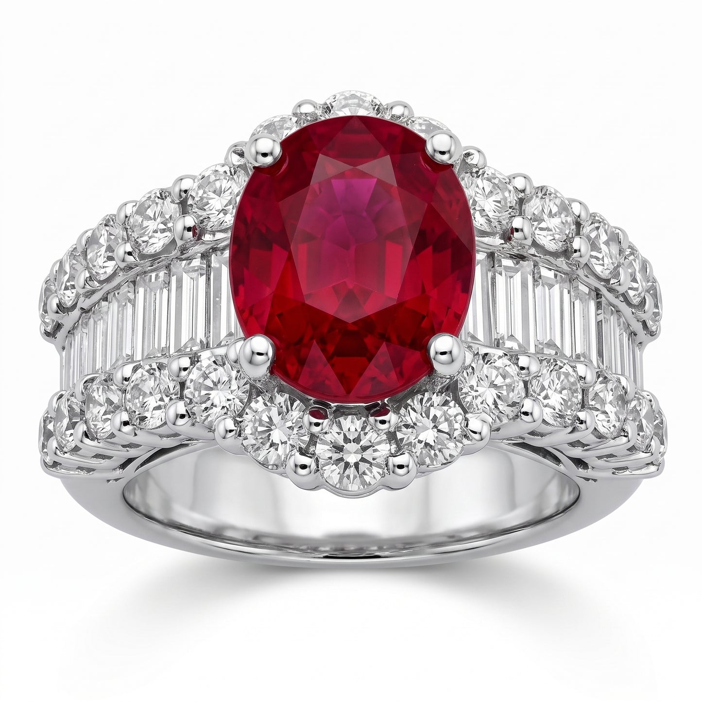 3.40ct Oval Ruby & Diamond Wide Band Cocktail Ring