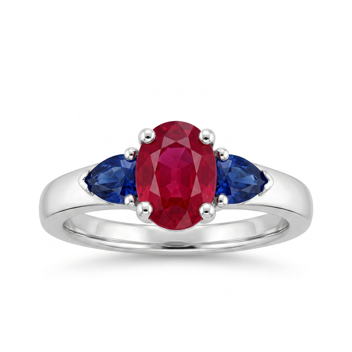 5x7mm Oval Ruby & 2 Pear-Cut Sapphire Ring