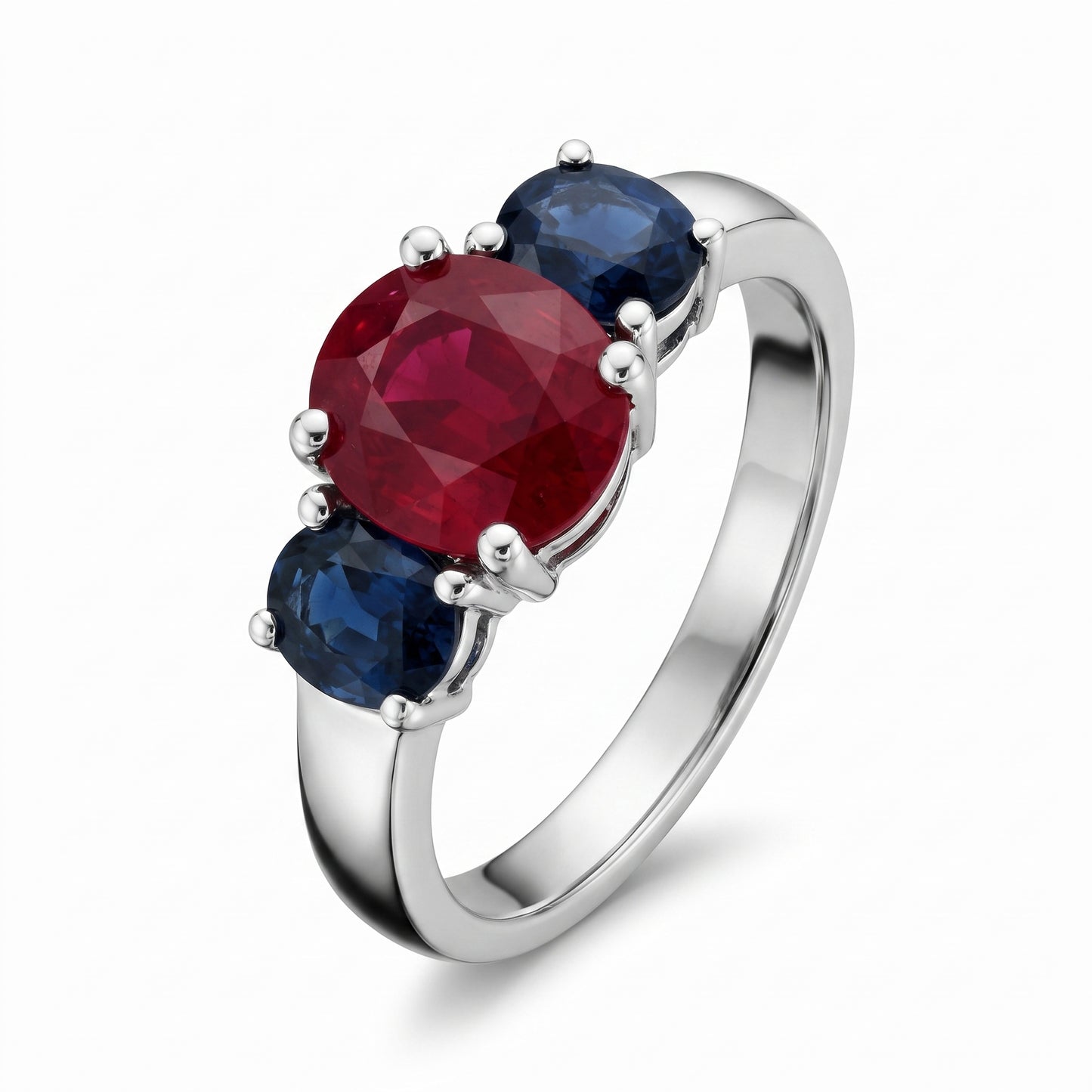 5.75x6.75mm Oval Ruby & 2 Oval Sapphire Ring