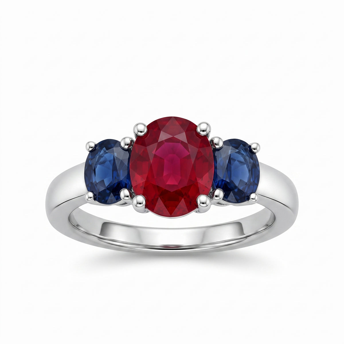 5.75x6.75mm Oval Ruby & 2 Oval Sapphire Ring