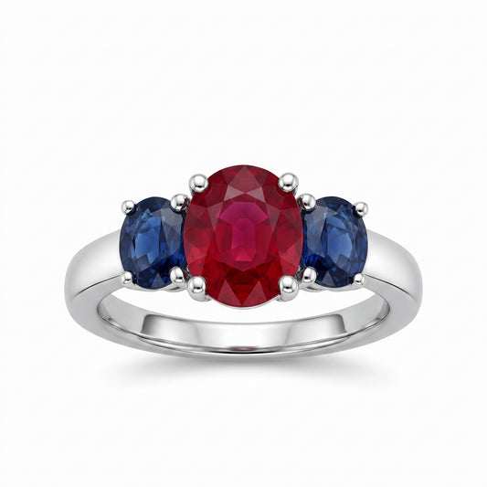 5.75x6.75mm Oval Ruby & 2 Oval Sapphire Ring