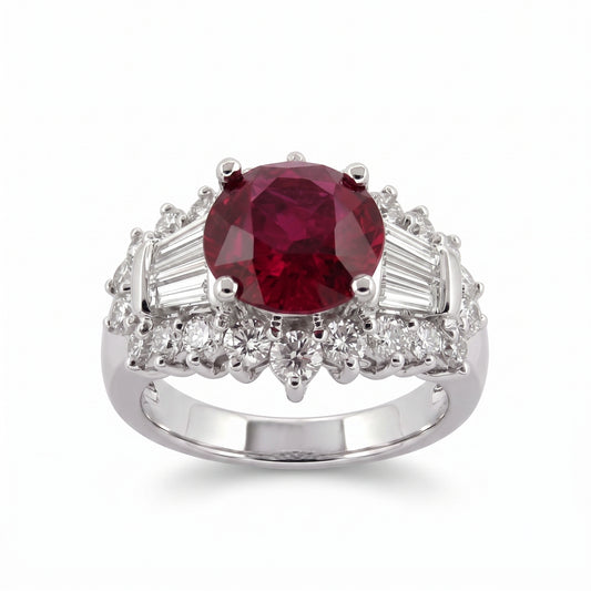3.49ct Ruby & Diamond Crescent Cocktail Ring