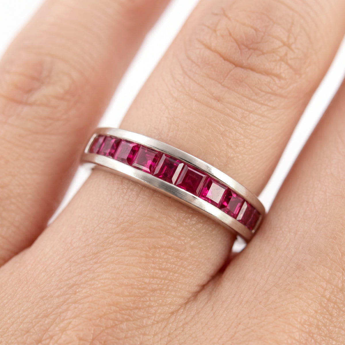 10 Square Ruby Channel-Set Band Ring