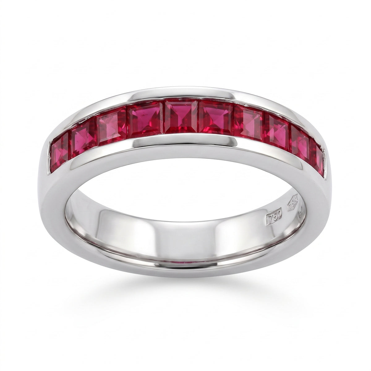 10 Square Ruby Channel-Set Band Ring