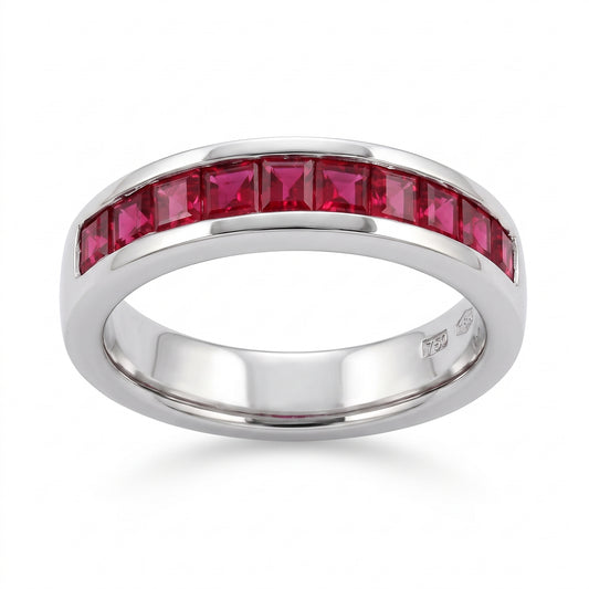10 Square Ruby Channel-Set Band Ring
