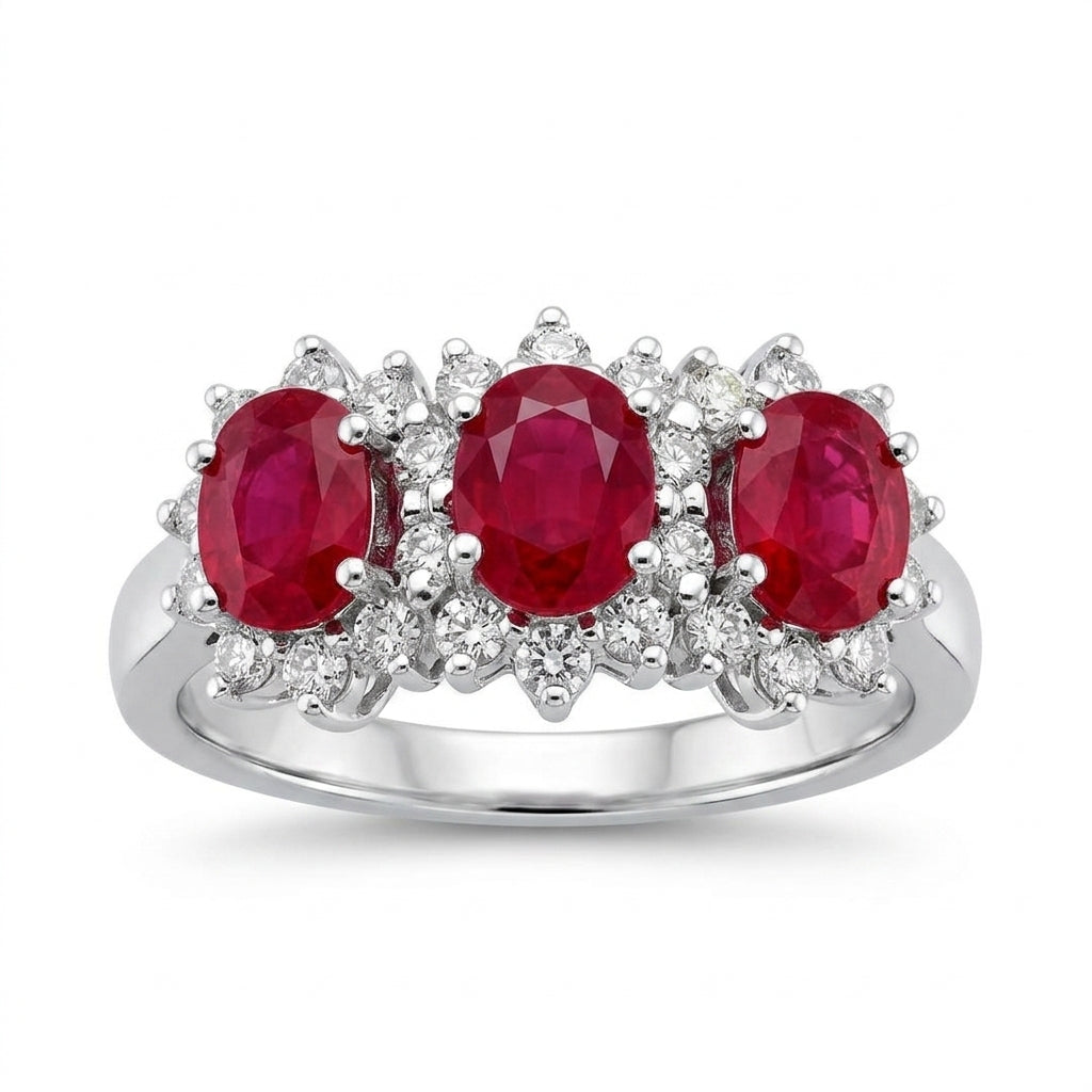 Three-Ruby & Diamond Ring