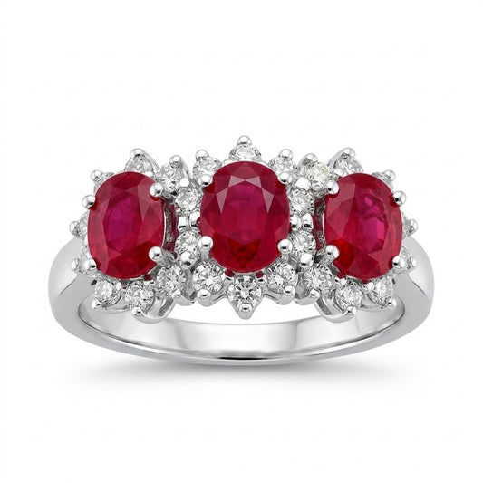 Three-Ruby & Diamond Ring