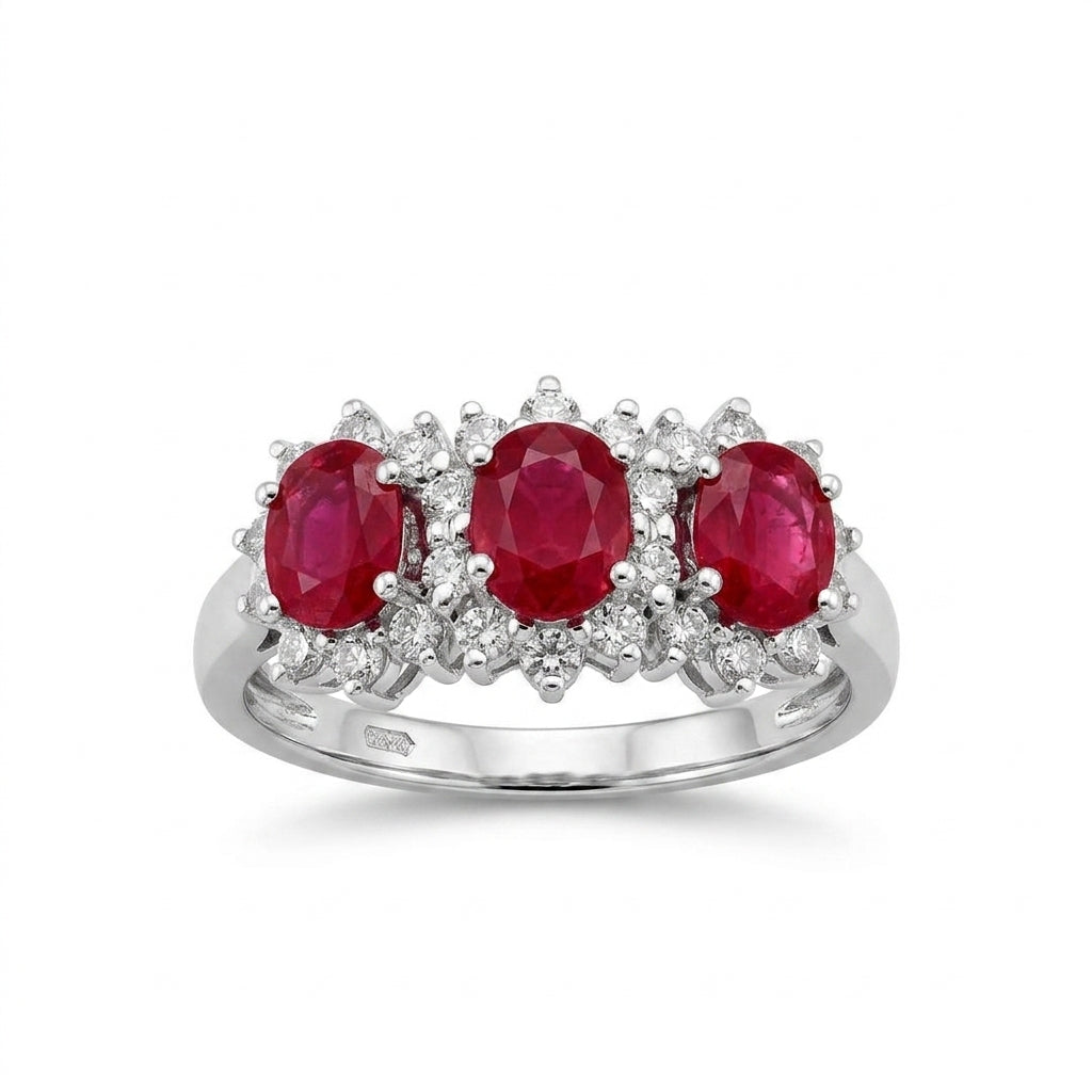 Three-Ruby & Diamond Ring