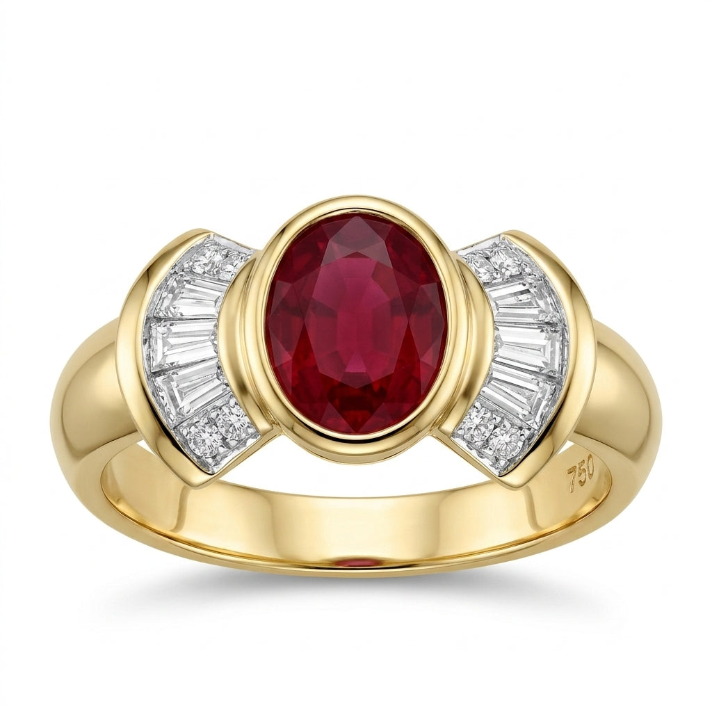 Oval Ruby & Tapered Diamond Ring
