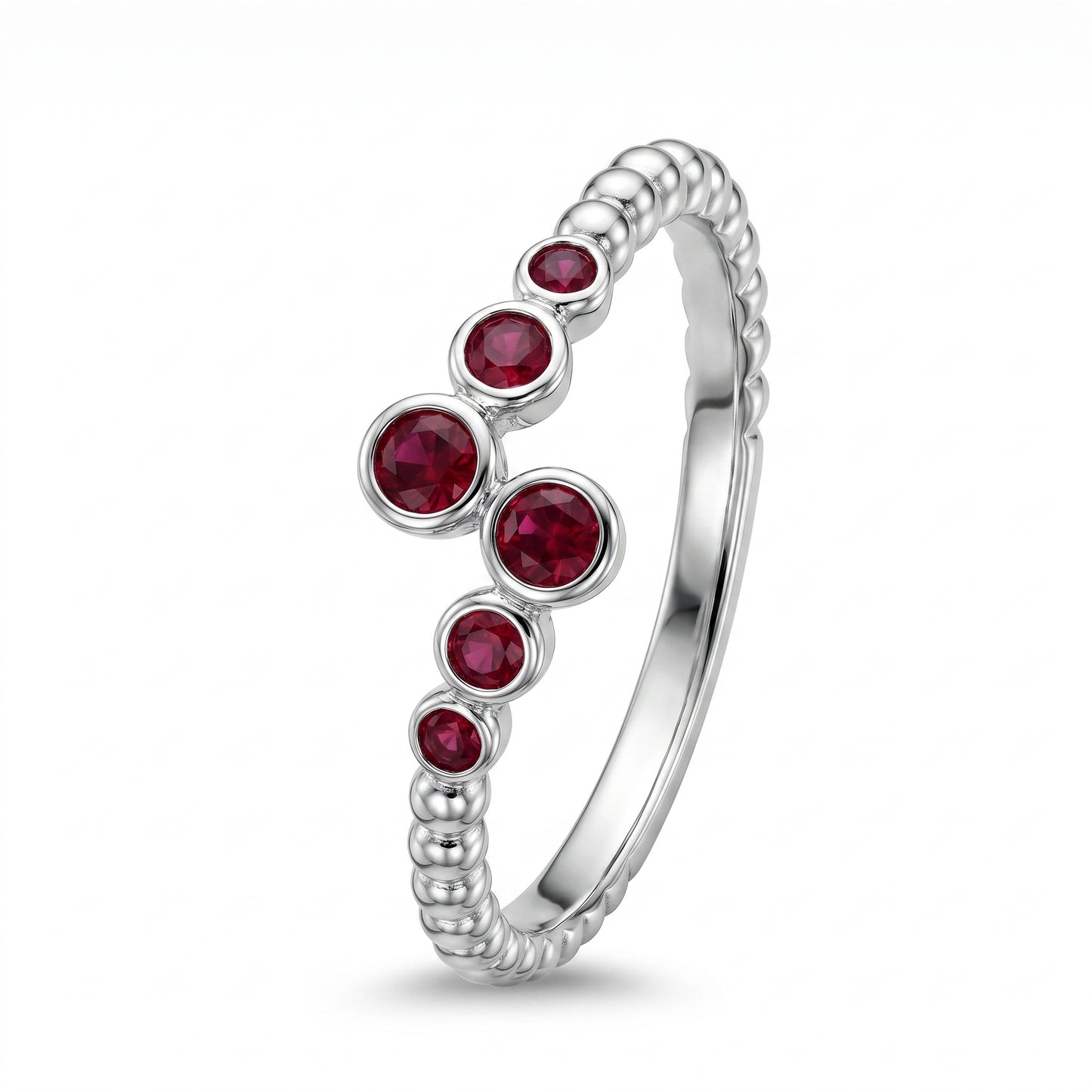 6 Round Bezel Set Ruby Beaded Shank Ring