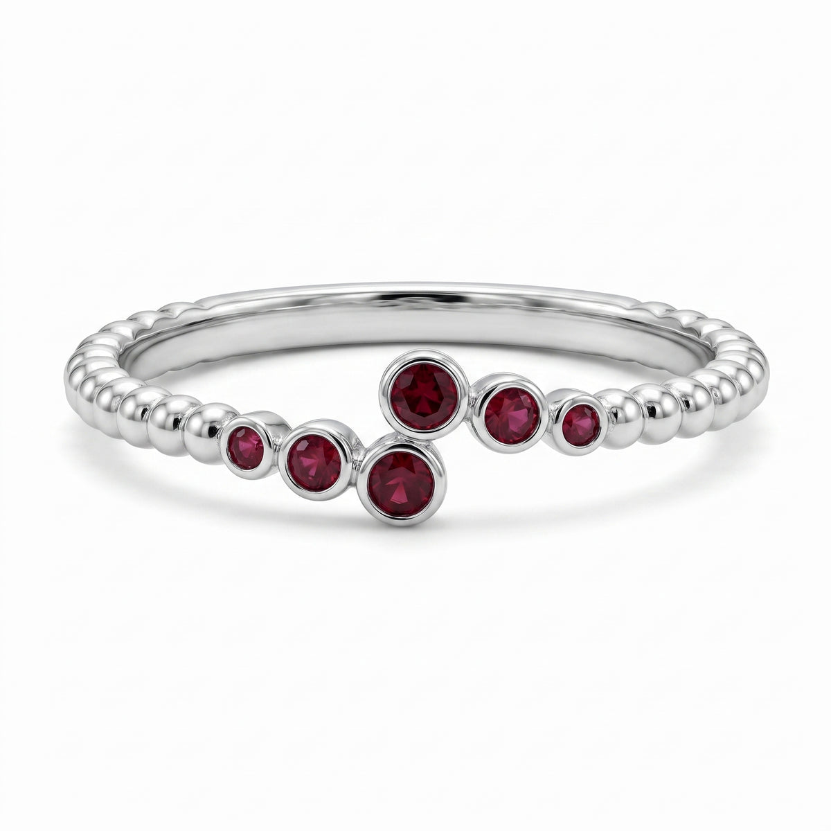 6 Round Bezel Set Ruby Beaded Shank Ring