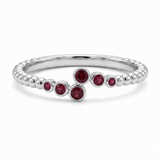 6 Round Bezel Set Ruby Beaded Shank Ring