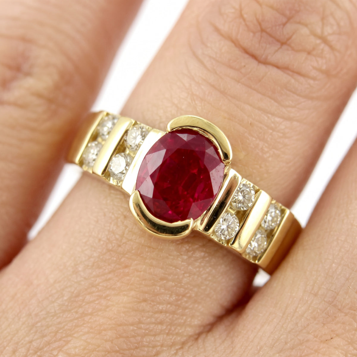 5x6mm Oval Ruby & 8-Diamond Ring