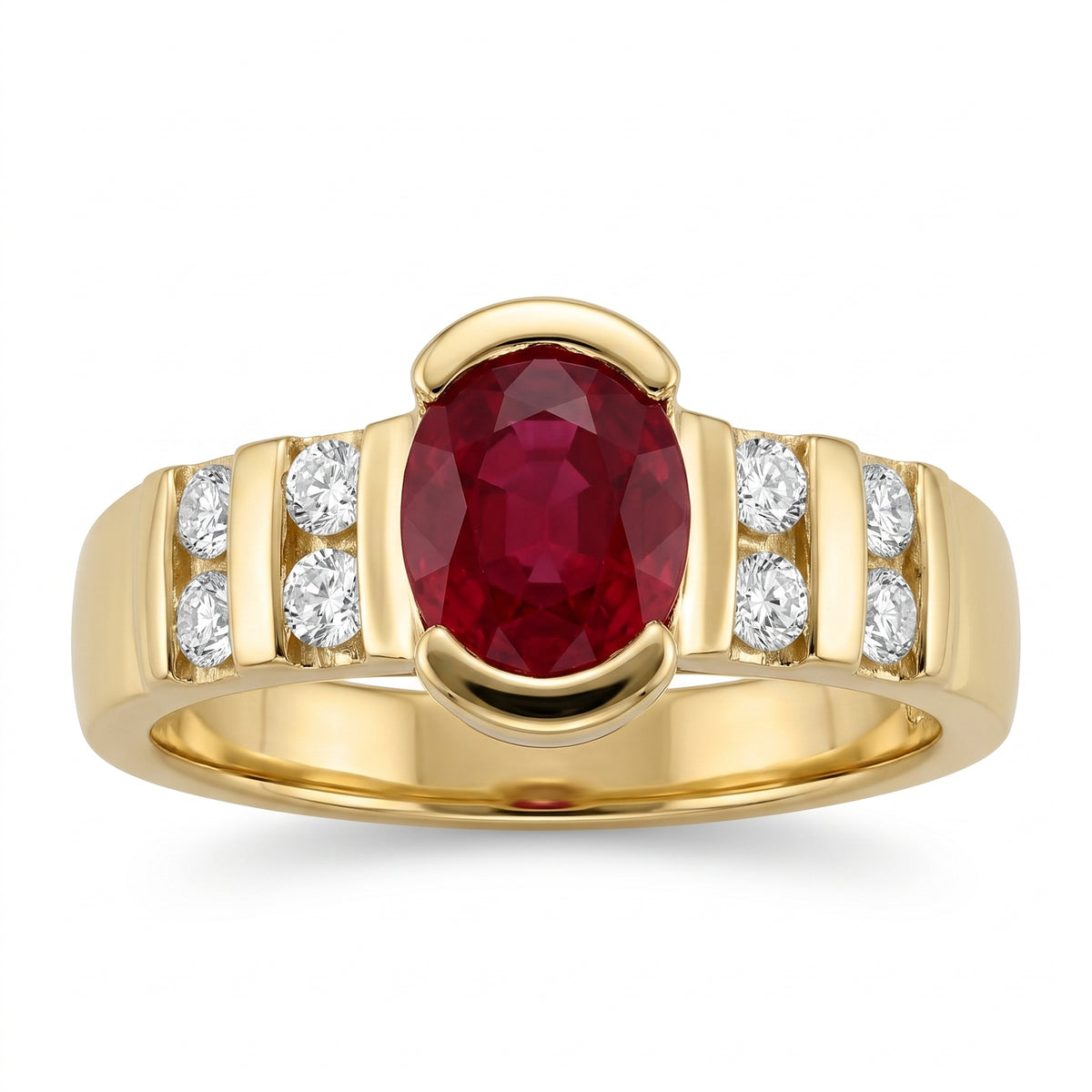 5x6mm Oval Ruby & 8-Diamond Ring