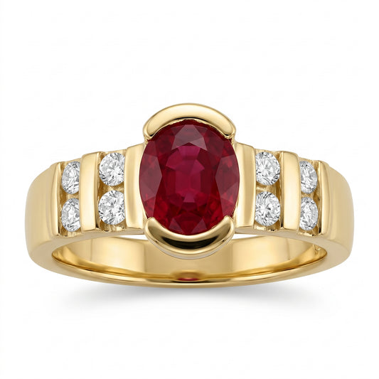 5x6mm Oval Ruby & 8-Diamond Ring