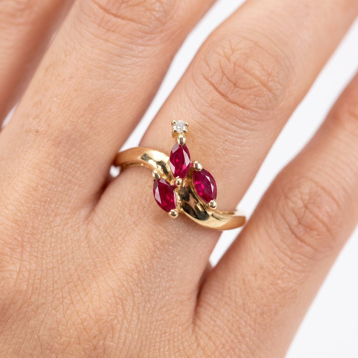 Marquise Ruby Leaf Bypass Ring