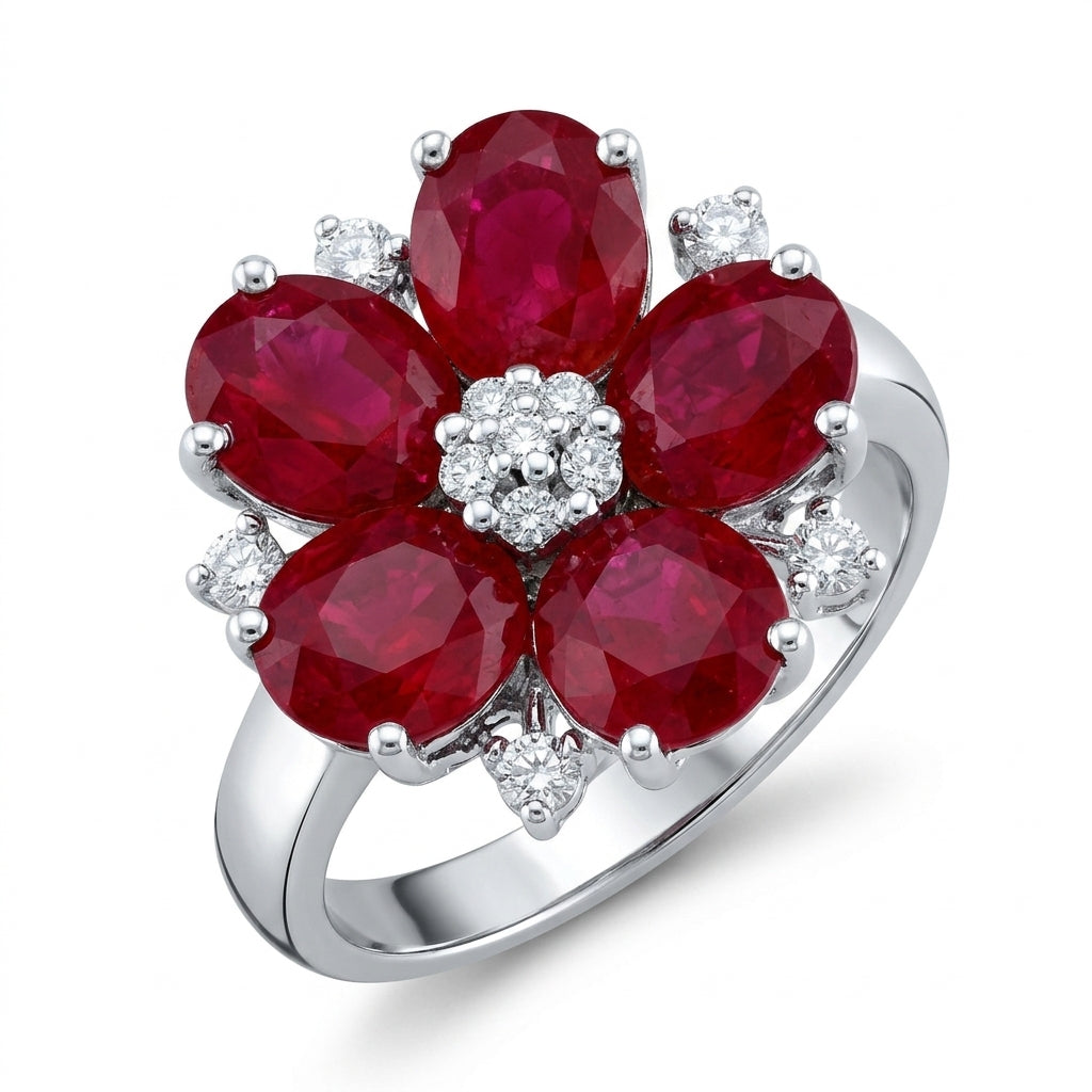 Ruby Flower Ring with Diamond Accents