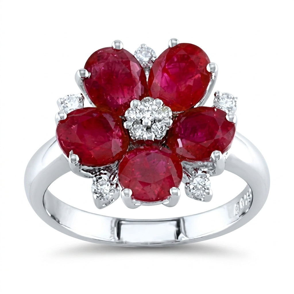 Ruby Flower Ring with Diamond Accents