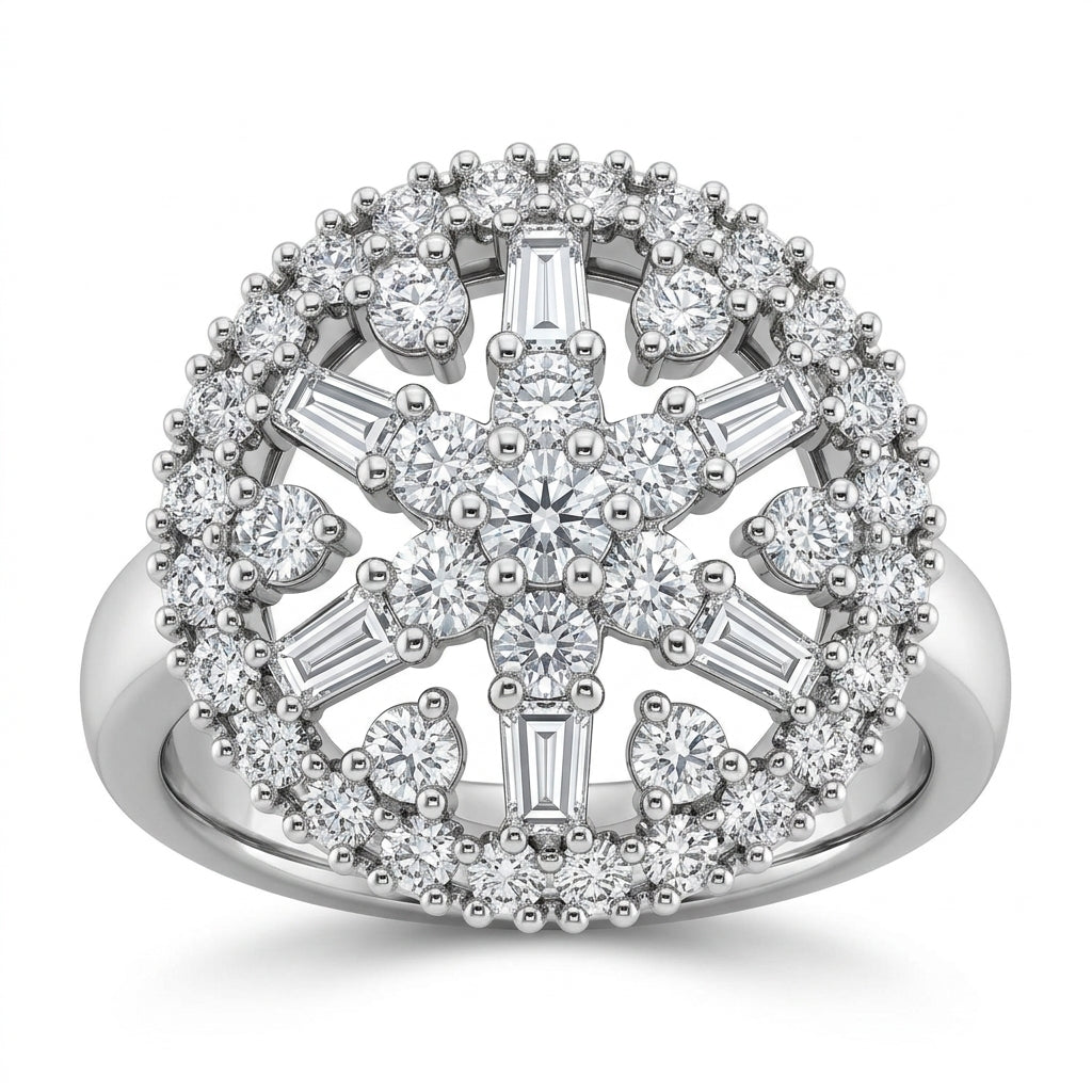 Diamond Snowflake Dome Cocktail Ring - white background