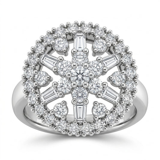 Diamond Snowflake Dome Cocktail Ring - white background