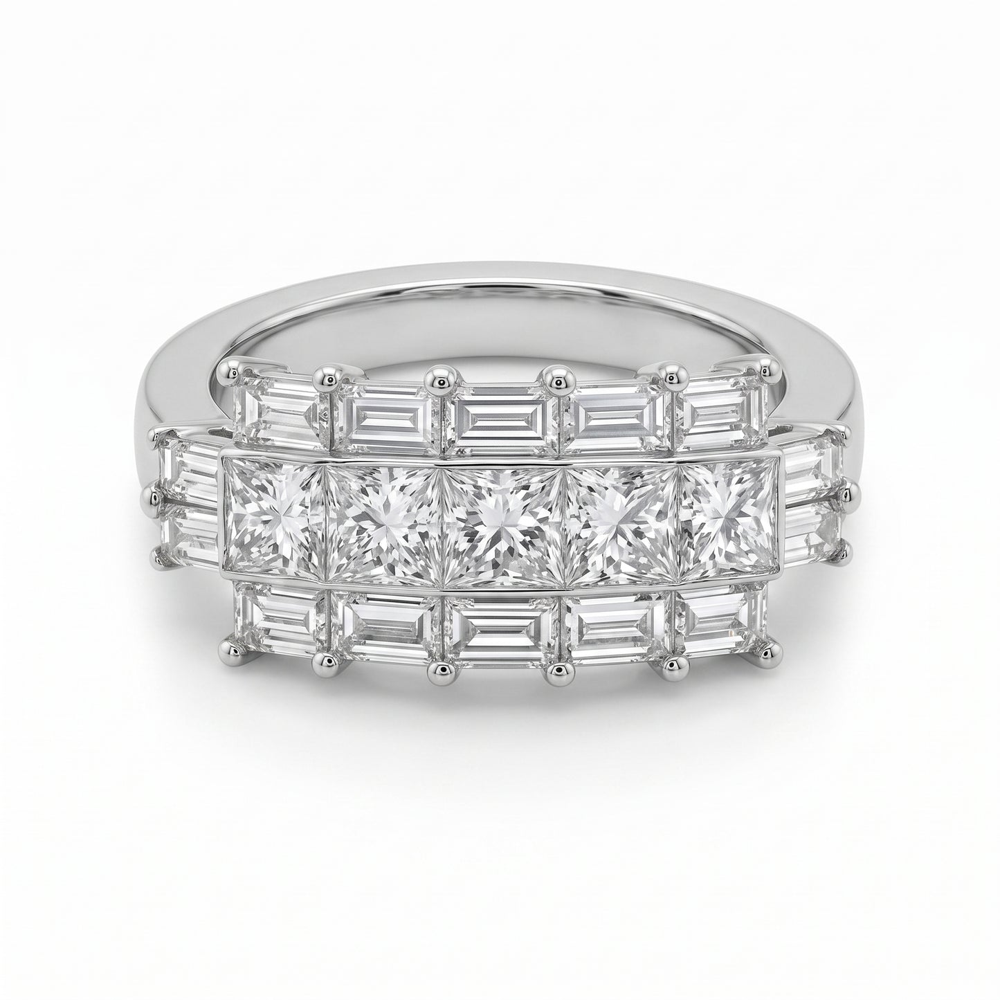 Princess & Baguette Diamond Three-Row Ring